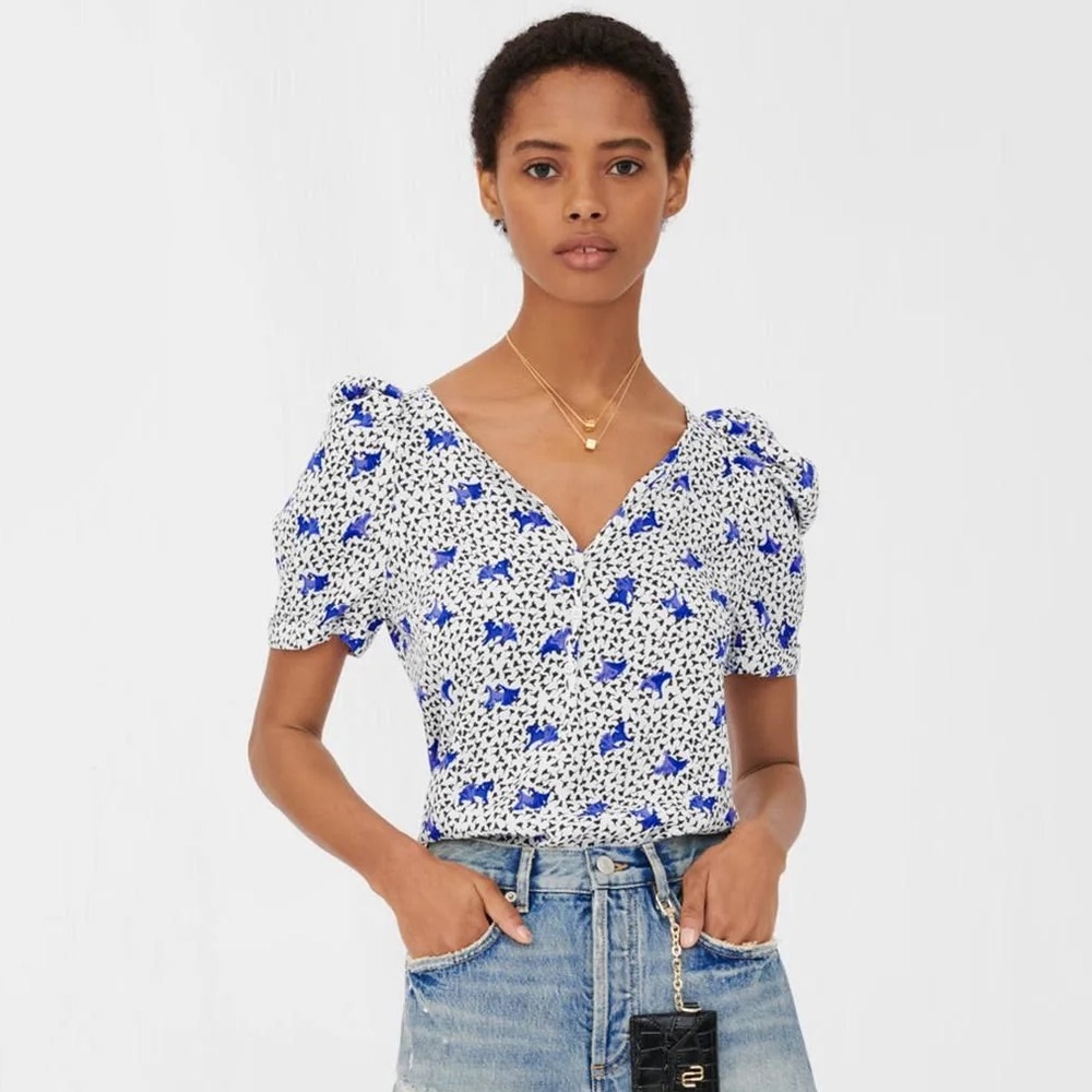 Maje Lensam Printed V Neck Top size small 1